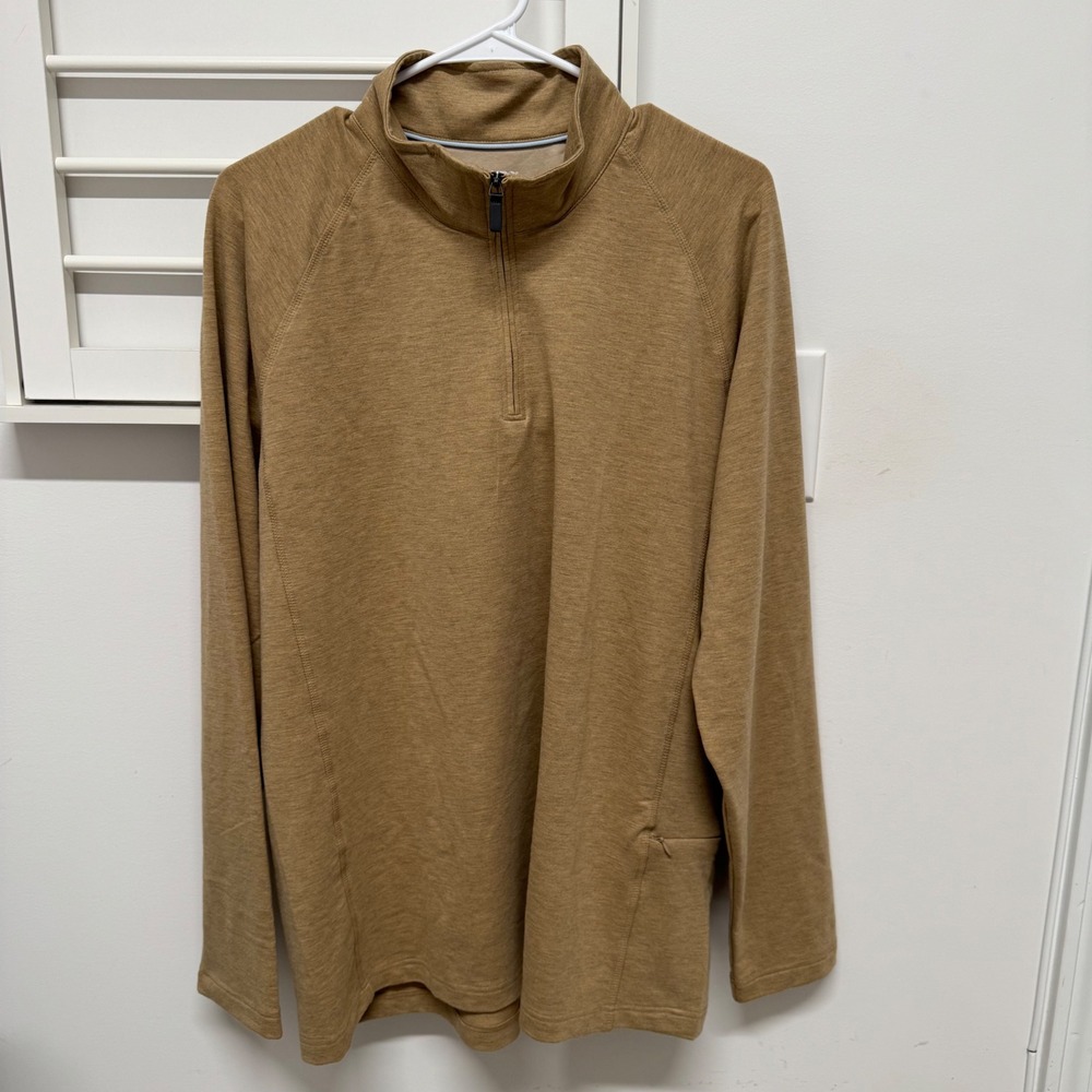 Lands End Mens Brown Heathered Quarter Zip Pullover Stretch Performance Top L